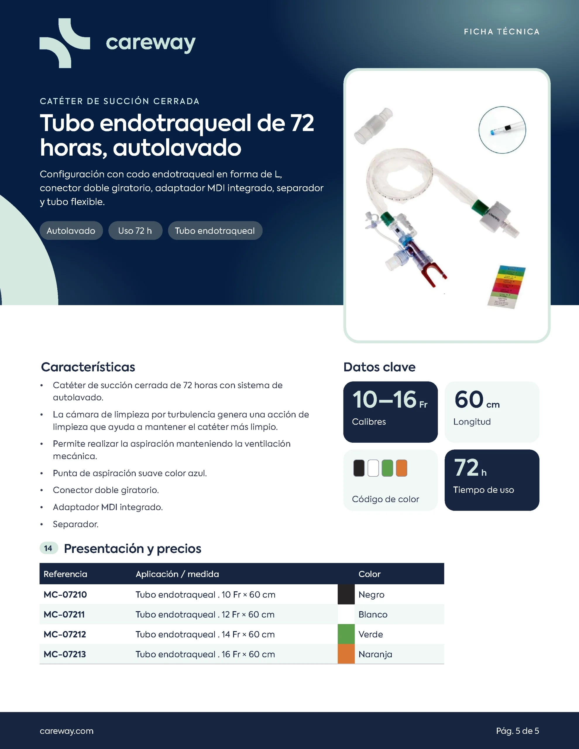 Tubo Endotraqueal de 72-horas, Autolavado